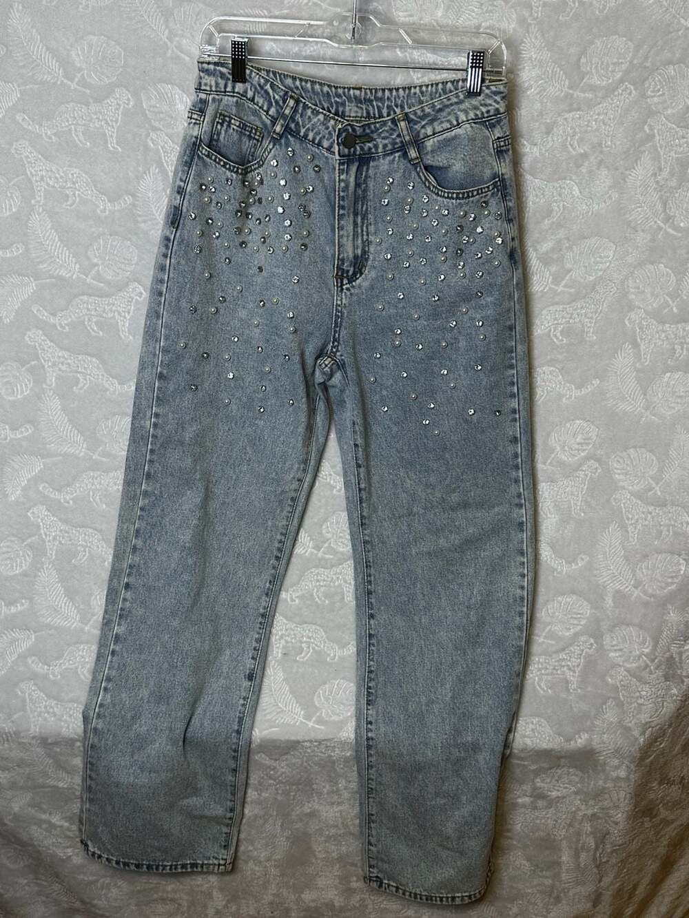 Embellished Straight Leg Jeans Size M